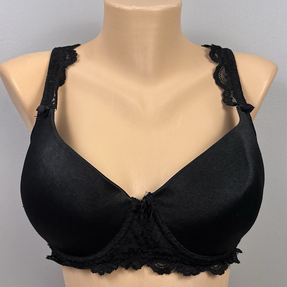 Vintage Delicates Bra Size 38C Black Lined Underwire Lace Straps 1990s Sexy